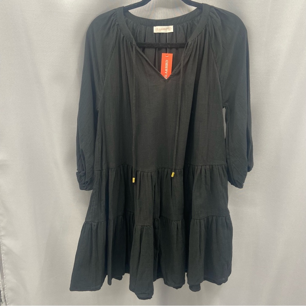 IISLA & BIRD Long Sleeve Tiered Gauze Cotton Black Babydoll Dress Size 2 NWT